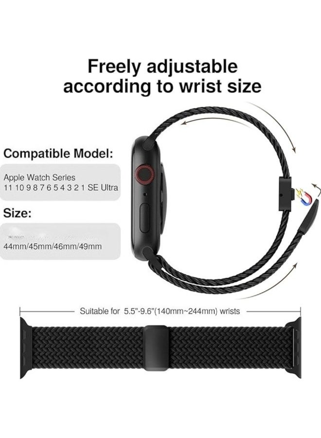 ملائكي  سلاسل نايلون قابلة للتعديل لساعة آبل واتش سيريز 10 مقاس 46 مم باللون الأسود - Image 3