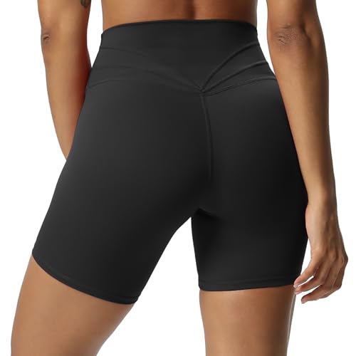 Aoxjox Trinity Workout Biker Shorts for Women Tummy Control High Waisted Exercise Athletic Gym Running Yoga Short 6" (Black, Small) - Image 1