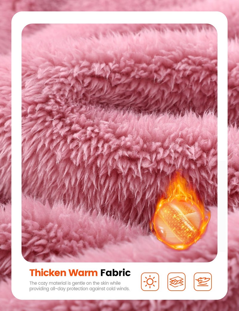 Yimoon Womens Fluffy Pajamas Set Warm Fleece Pjs Half Zip Pullover Pants 2 Piece Sleepwear Winter Fuzzy Loungewear(Pink-L) - Image 3