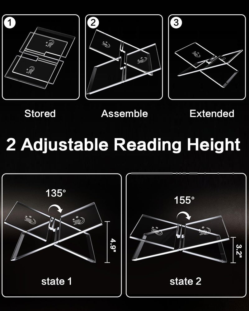 iMMDOKIN Clear Acrylic Book Stand, Adjustable Height Large Open Book Display Stand Coffee Table Book Stand, Book Holder Stand for Reading Display Cookbook, Recipe, Bible, Quran, Magazines, Textbooks, Easel - Image 3