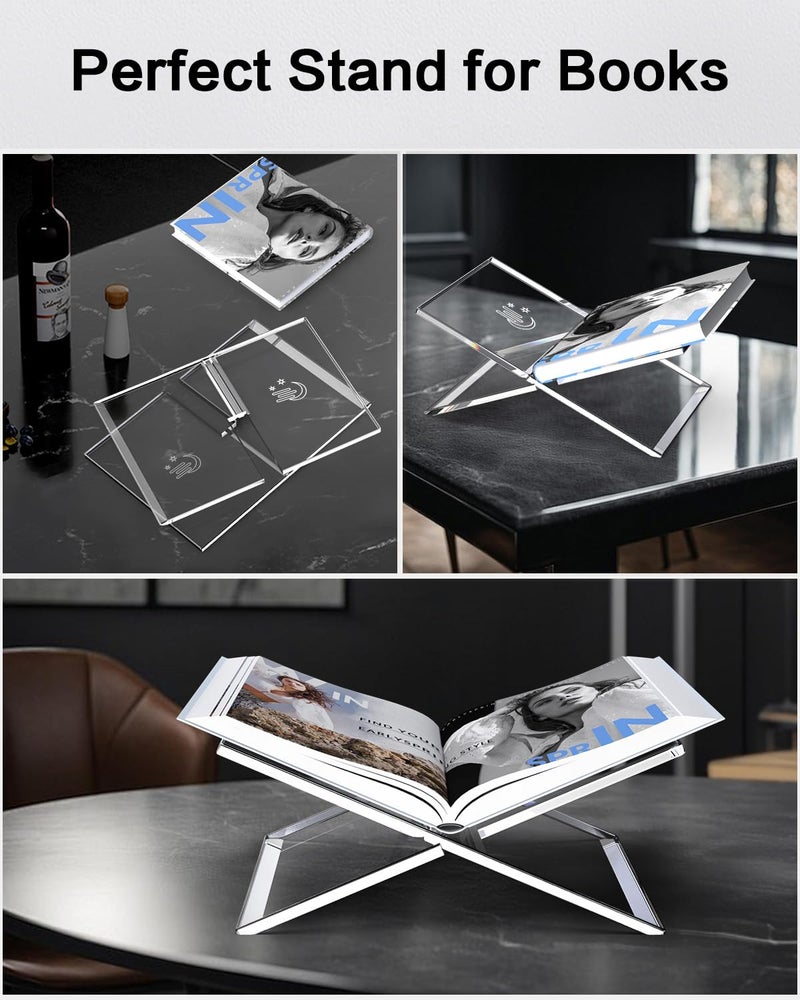 iMMDOKIN Clear Acrylic Book Stand, Adjustable Height Large Open Book Display Stand Coffee Table Book Stand, Book Holder Stand for Reading Display Cookbook, Recipe, Bible, Quran, Magazines, Textbooks, Easel - Image 2