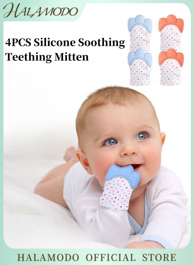 HALAMODO 4PCS Silicone Soothing Teething Mitten Infant Teething Toys Made of Safe Silicone Material to Prevent Scratches Ideal as Baby Shower Birthday Gift for Baby Aged 0-12 Months - Image 1