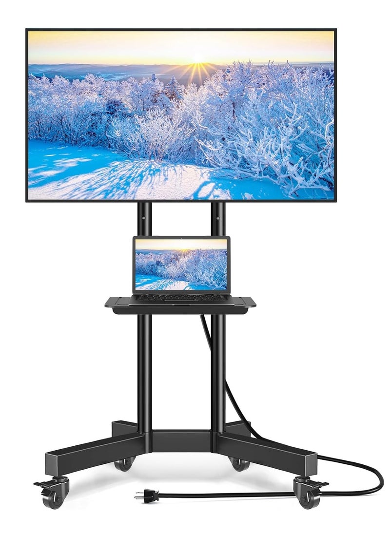 Generic Rotating TV Stand with Power Outlet, Upgraded Mobile TV Stand with Wheels for 32-75 inch LCD LED OLED Flat Screens up to 110lbs, Height Adjustable TV Stand with Laptop Shelf  - Image 1
