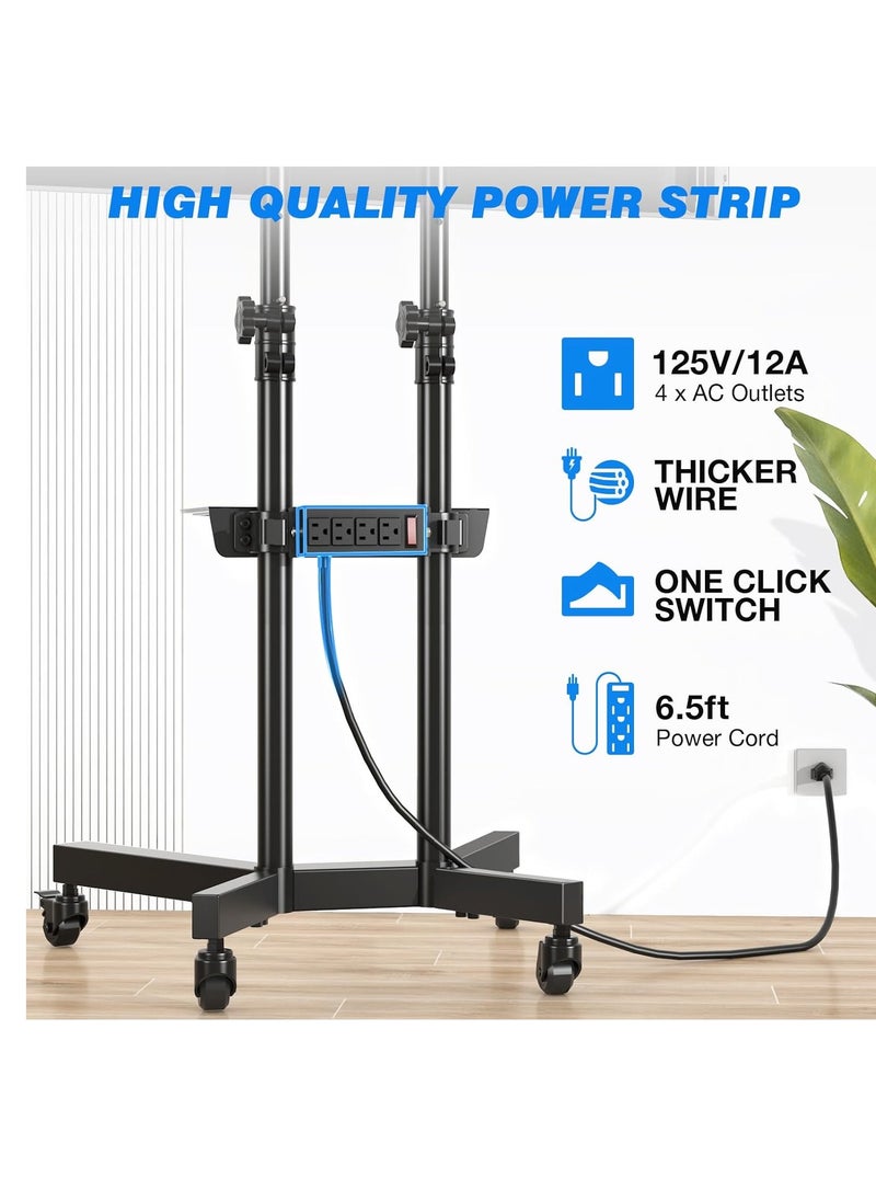 Generic Rotating TV Stand with Power Outlet, Upgraded Mobile TV Stand with Wheels for 32-75 inch LCD LED OLED Flat Screens up to 110lbs, Height Adjustable TV Stand with Laptop Shelf  - Image 2