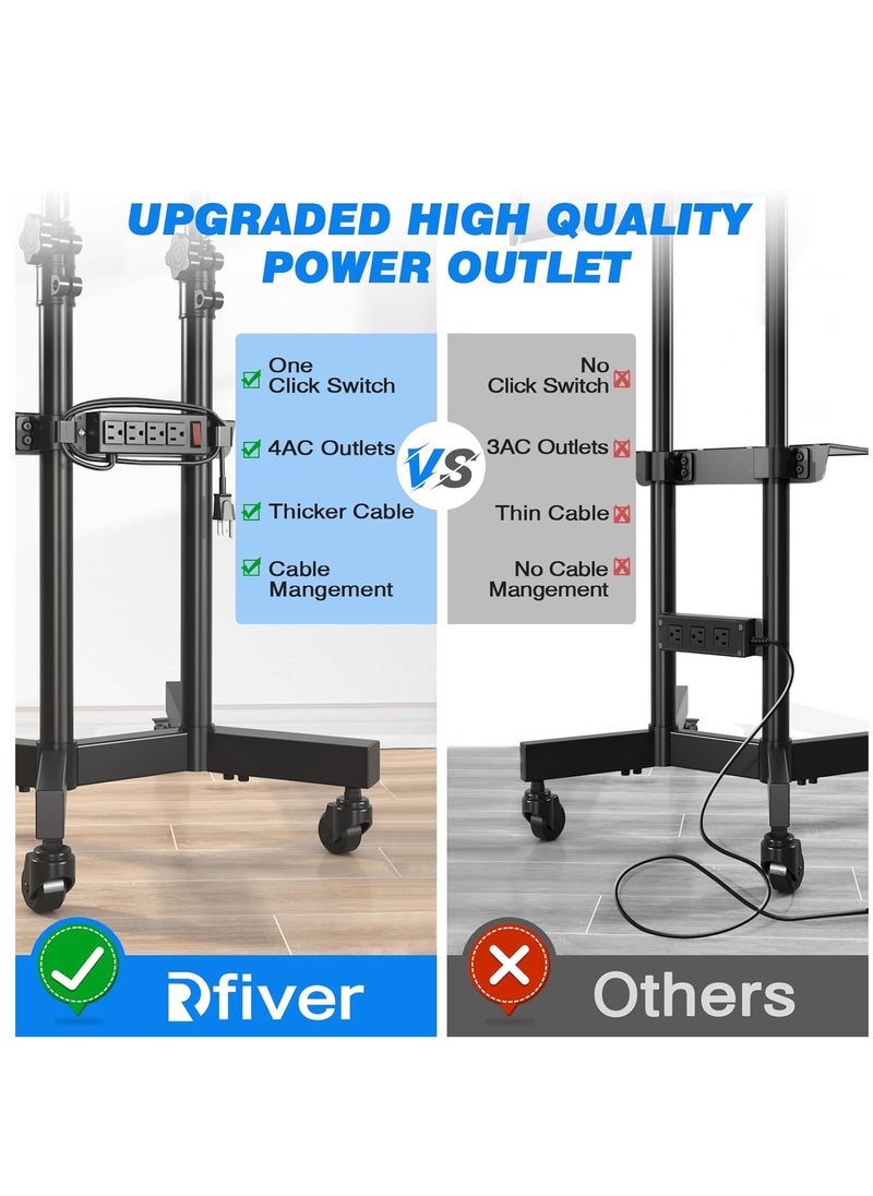 Generic Rotating TV Stand with Power Outlet, Upgraded Mobile TV Stand with Wheels for 32-75 inch LCD LED OLED Flat Screens up to 110lbs, Height Adjustable TV Stand with Laptop Shelf  - Image 3