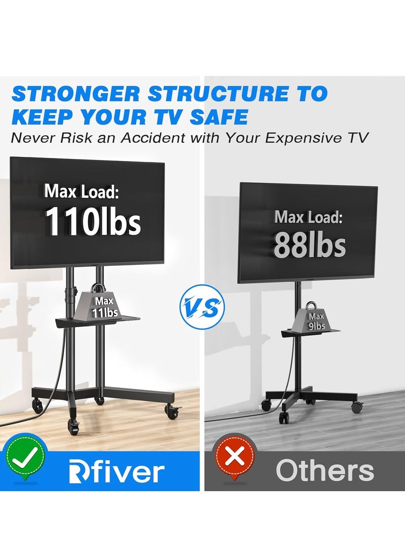 Generic Rotating TV Stand with Power Outlet, Upgraded Mobile TV Stand with Wheels for 32-75 inch LCD LED OLED Flat Screens up to 110lbs, Height Adjustable TV Stand with Laptop Shelf  - Image 4