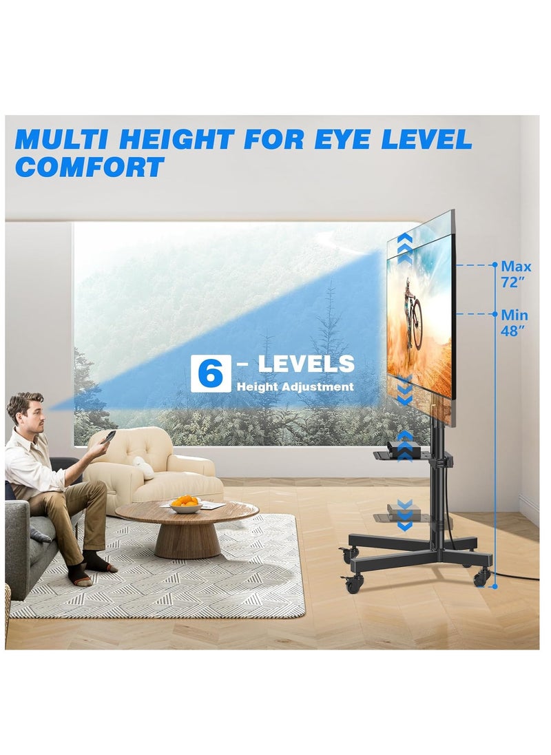 Generic Rotating TV Stand with Power Outlet, Upgraded Mobile TV Stand with Wheels for 32-75 inch LCD LED OLED Flat Screens up to 110lbs, Height Adjustable TV Stand with Laptop Shelf  - Image 5