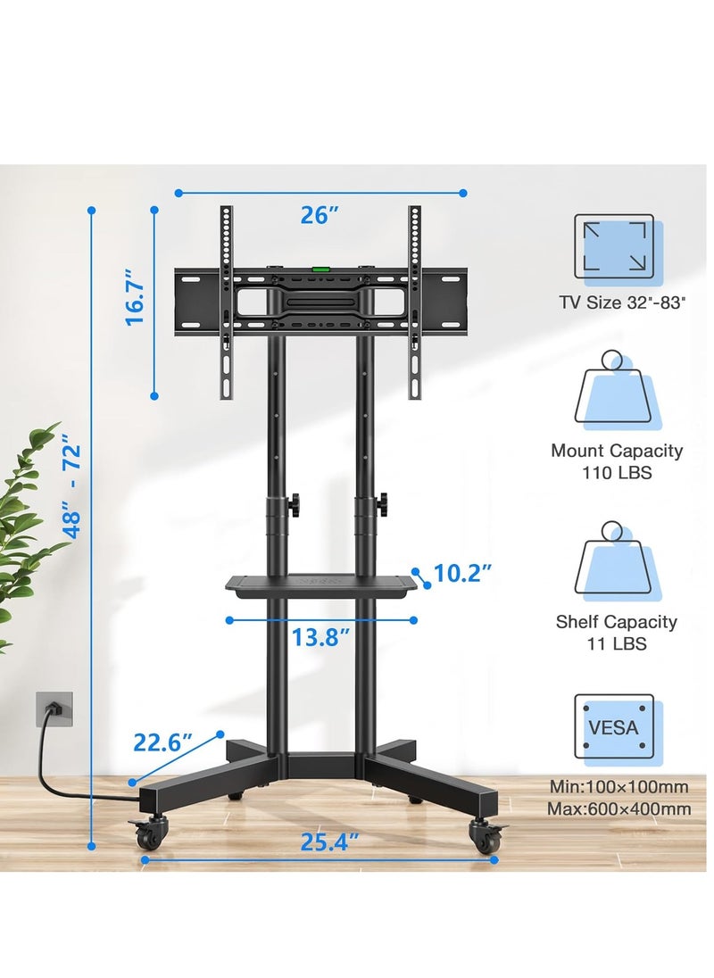 Generic - Rotating TV Stand with Power Outlet, Upgraded Mobile TV Stand with Wheels for 32-75 inch LCD LED OLED Flat Screens up to 110lbs, Height Adjustable TV Stand with Laptop Shelf - Image 1