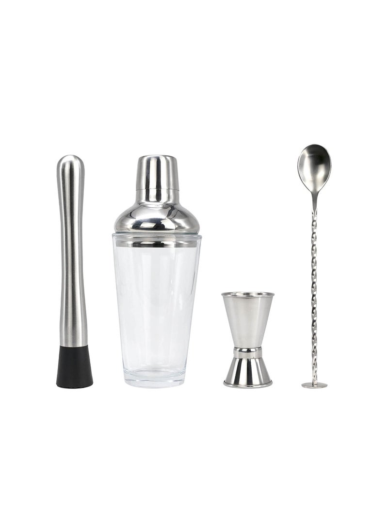 MIBRU 4pcs Cocktail Set Boston Shaker Mixer Stainless Steel Drink Making Tool Kit for Home Bar Use  - Image 1