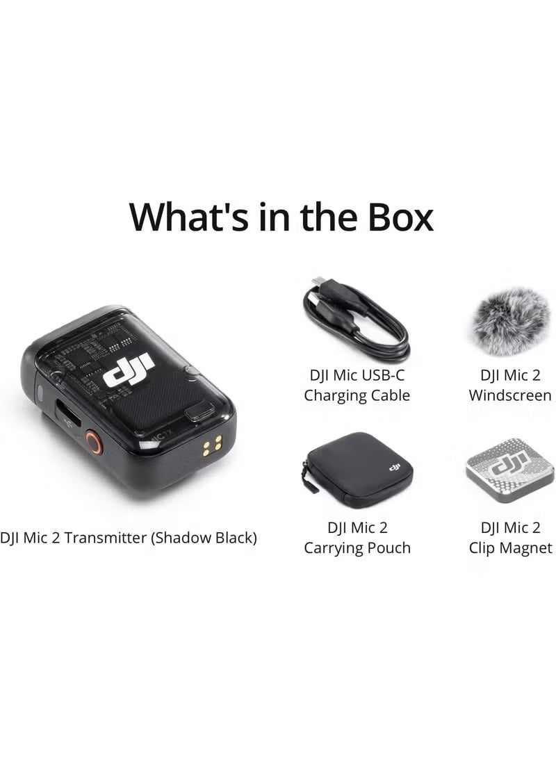 دي جي آي جهاز إرسال DJI Mic 2 (أسود داكن)، ميكروفون لاسلكي مع خاصية إلغاء الضوضاء الذكية، تسجيل داخلي لمدة 14 ساعة، بطارية تدوم 6 ساعات، ملحق مغناطيسي، ميكروفون بلوتوث، يوتيوب، مدونات فيديو - Image 2