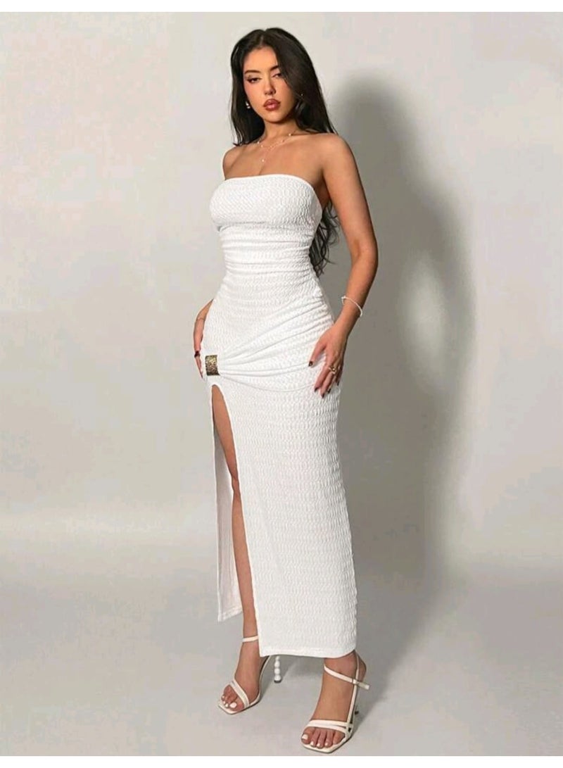 SHEIN New Elegant And Versatile Slit Strap Texture DRESS - Image 4