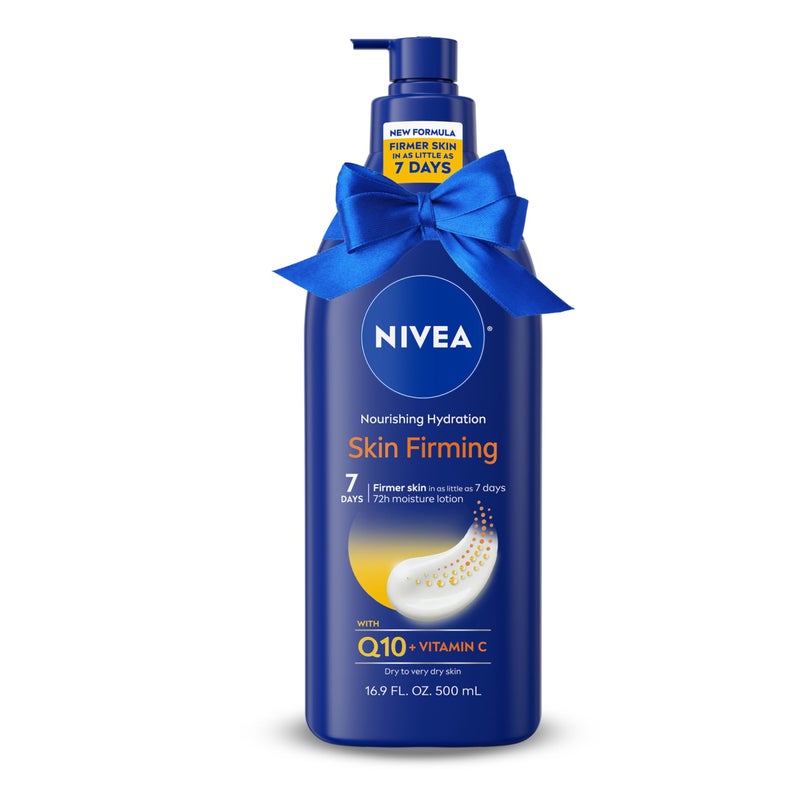 NIVEA Nourishing Hydration Skin Firming Body Lotion with Q10 and Vitamin C, 72-Hour Body Moisturizer for Dry to Very Dry Skin, Holiday Gifts for Self Care, 16.9 Fl Oz Pump Bottle - Image 1