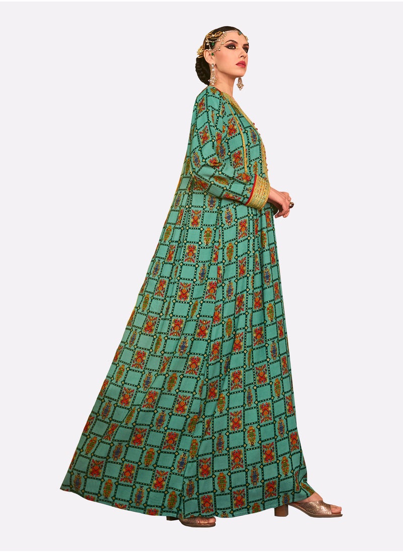 سارا سارة مؤطرة زهرة مطبوعة الجلابية  - Image 3
