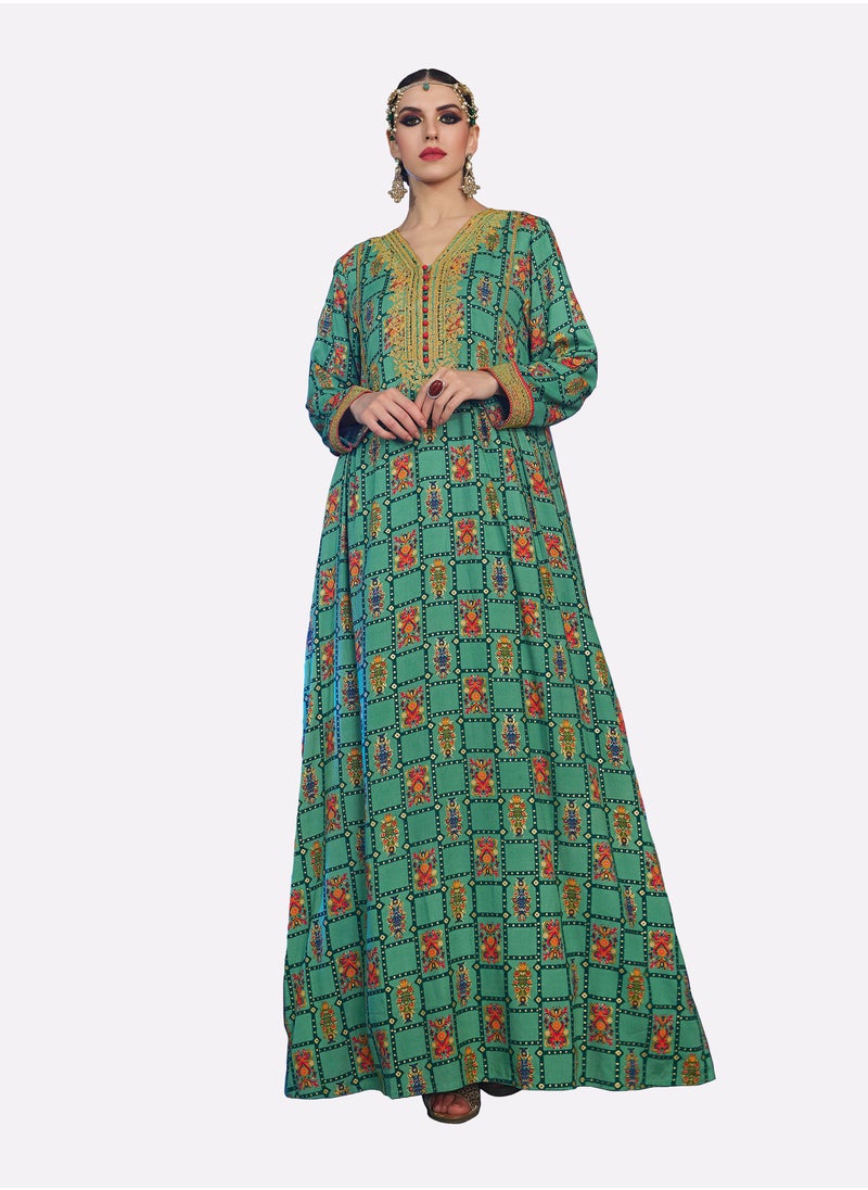 سارا سارة مؤطرة زهرة مطبوعة الجلابية  - Image 2