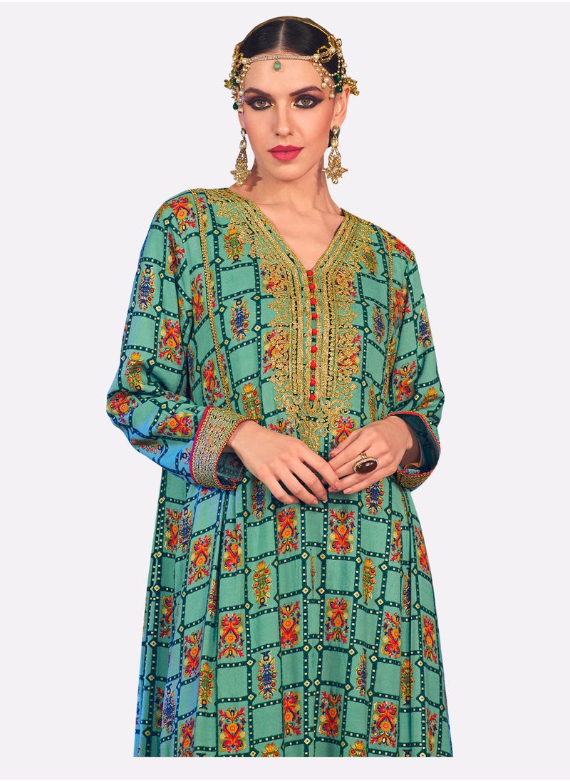 سارا سارة مؤطرة زهرة مطبوعة الجلابية  - Image 5