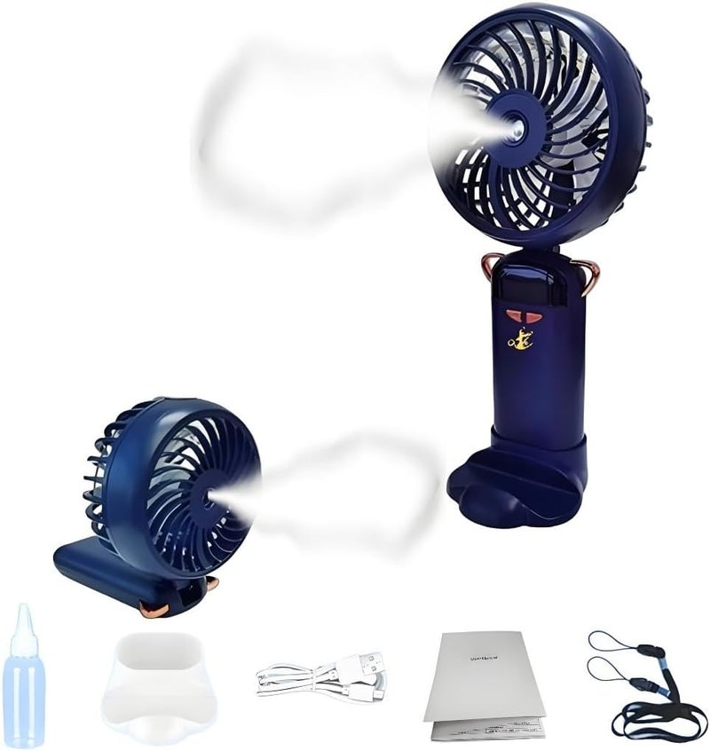 [6 in 1] Aladdin Fan Portable, High Speed Ice Cool Water Fan, ICE Wind+Perfume Cool+Mobile Phone Holder+Handheld+Neck+Desk Personal Fan,Large Battery, OLED, Visible Cooling Smeltable Fragrance (Blue) - Image 1