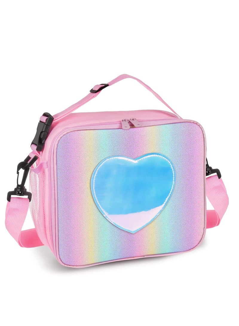 Sylqvxh Lunch Box for Kids Girls, Insulated Rainbow Tote Bag Leakproof Thermal Cooler Reusable Lunch Bag for School Office Outdoor - Image 1