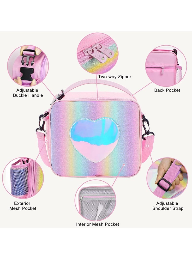 Sylqvxh Lunch Box for Kids Girls, Insulated Rainbow Tote Bag Leakproof Thermal Cooler Reusable Lunch Bag for School Office Outdoor - Image 3