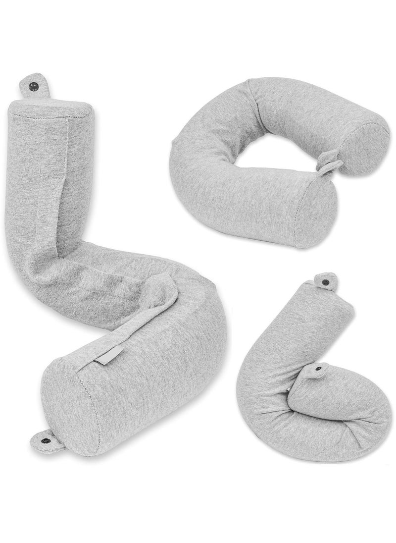 CARTIFY CARTIFY Twist Memory Foam Travel Pillow for Neck Chin Lumbar and Leg Support for Traveling on Airplane Train Bus or at Home Adjustable Bendable Roll Pillow with Washable Soft Cover Grey  - Image 1