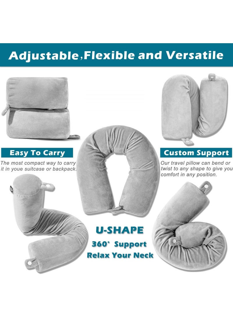 CARTIFY CARTIFY Twist Memory Foam Travel Pillow for Neck Chin Lumbar and Leg Support for Traveling on Airplane Train Bus or at Home Adjustable Bendable Roll Pillow with Washable Soft Cover Grey  - Image 4