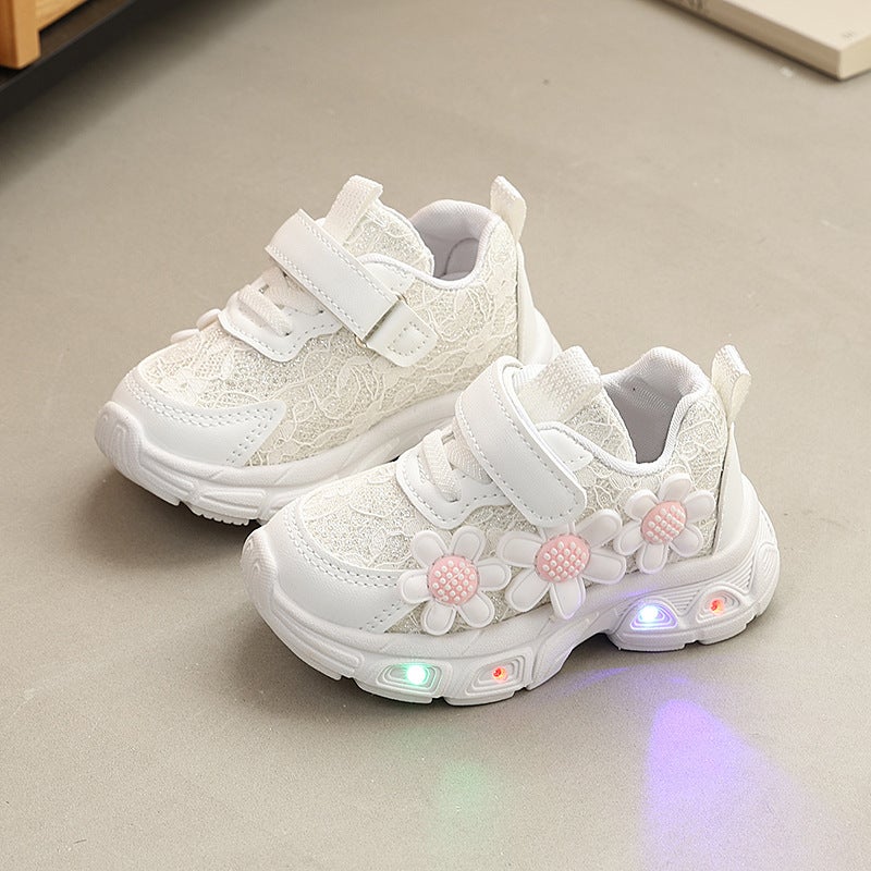 Children''s Luminous Dad Shoes 2026 Spring New Fashion Girls'' Floral Breathable Sneakers Baby Casual Shoes - Image 4