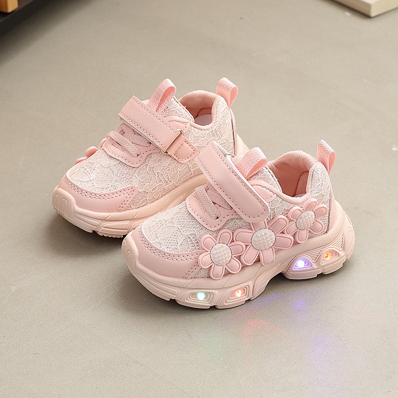 Children''s Luminous Dad Shoes 2026 Spring New Fashion Girls'' Floral Breathable Sneakers Baby Casual Shoes - Image 3