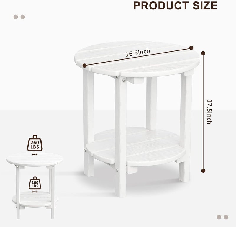 LOENIY 2 -Tier Outdoor Side Table HDPE Adirondack Table Patio Side Table with Wood-Like Grain Weather Resistant End Table Small Outdoor Table (Round, White) - Image 3