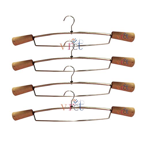 Vrct Lehenga Hanger India's First Unique Design Wooden Stainless Steel Hanger with Support - Wardrobe, Sarees, Coat, Scarfs & Other Clothes (Pack of 12) - Image 1