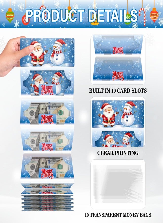 Linelglobal Christmas Cash Gift Envelope 11-Slot Money Holder with Greenting Card for Xmas Holiday Surprise - Santa Snow - Image 3