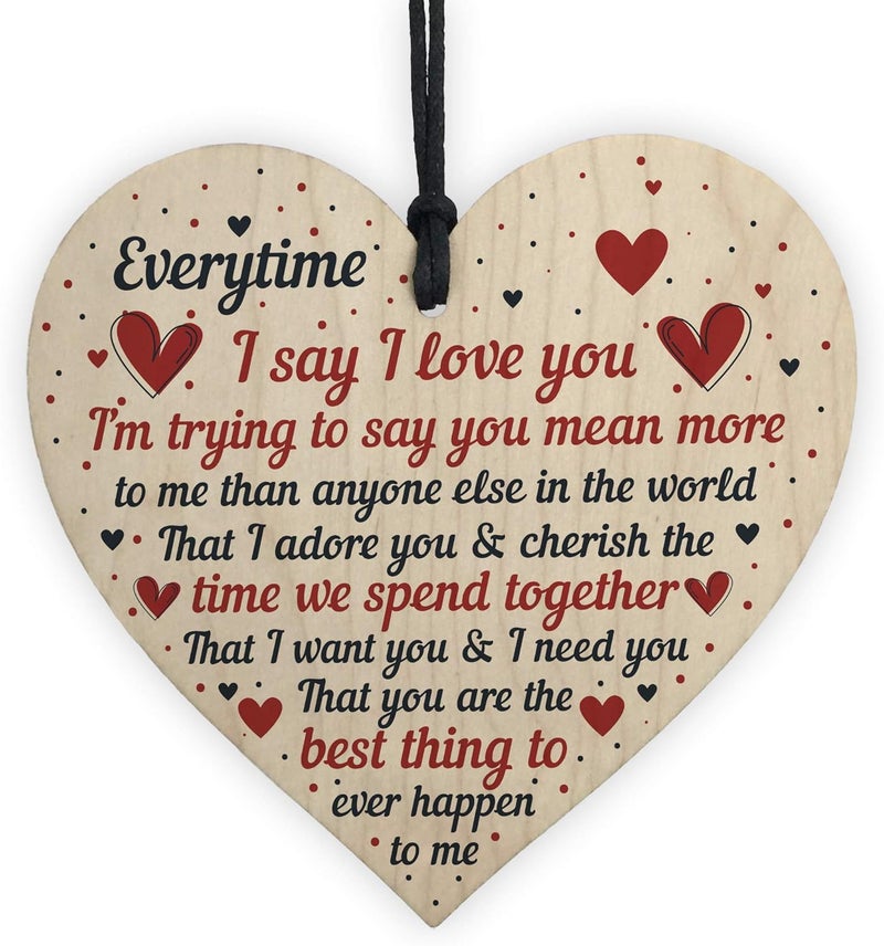 RED OCEAN I Love You Plaque Wooden Heart Special Anniversary Valentines Day Gift For Boyfriend Girlfriend Husband Wife - Image 1