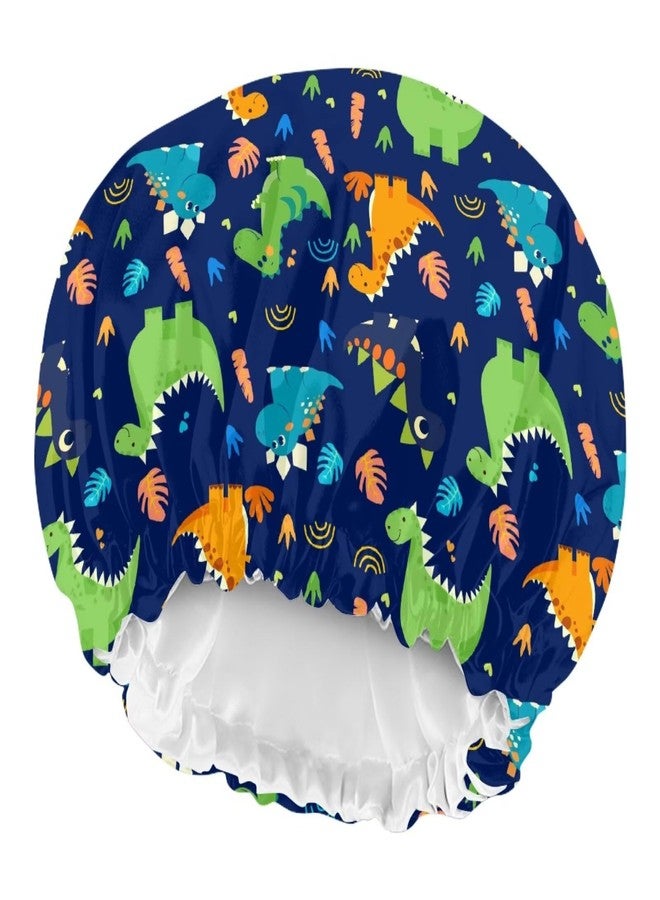 Babrukda Kids Satin Bonnet for Sleeping Cap with Elastic Wide Band Head Hair Cover, Cute Dinosaur Blue Night Sleep Caps Indoor Elastic Sleeping Beanie Headwear Night Hat for Toddler Baby - Image 3
