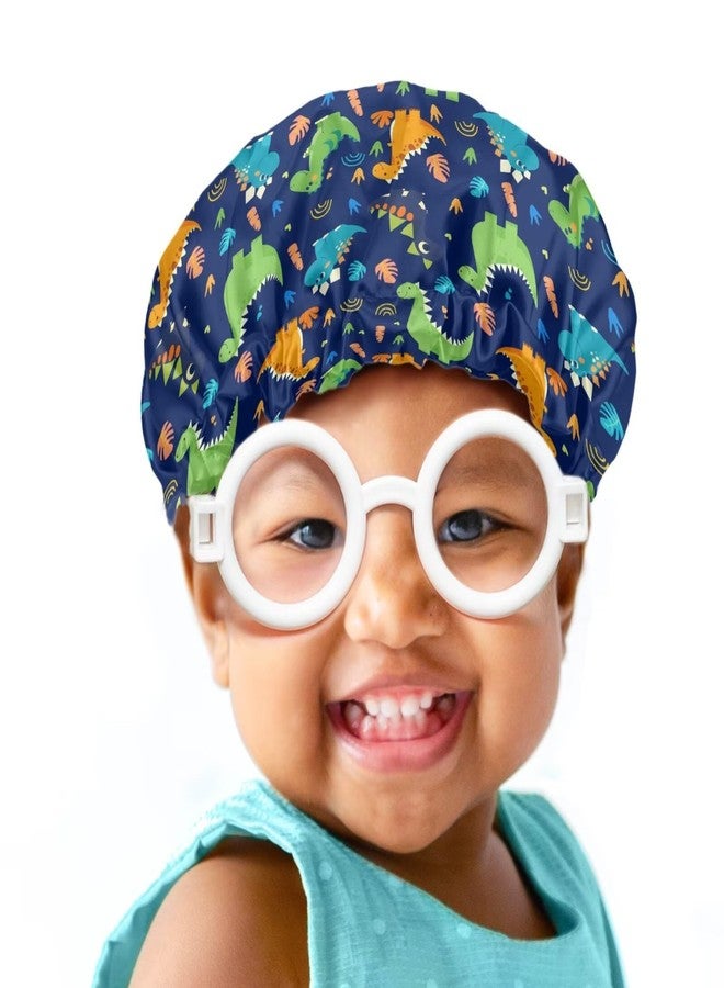 Babrukda Kids Satin Bonnet for Sleeping Cap with Elastic Wide Band Head Hair Cover, Cute Dinosaur Blue Night Sleep Caps Indoor Elastic Sleeping Beanie Headwear Night Hat for Toddler Baby - Image 2