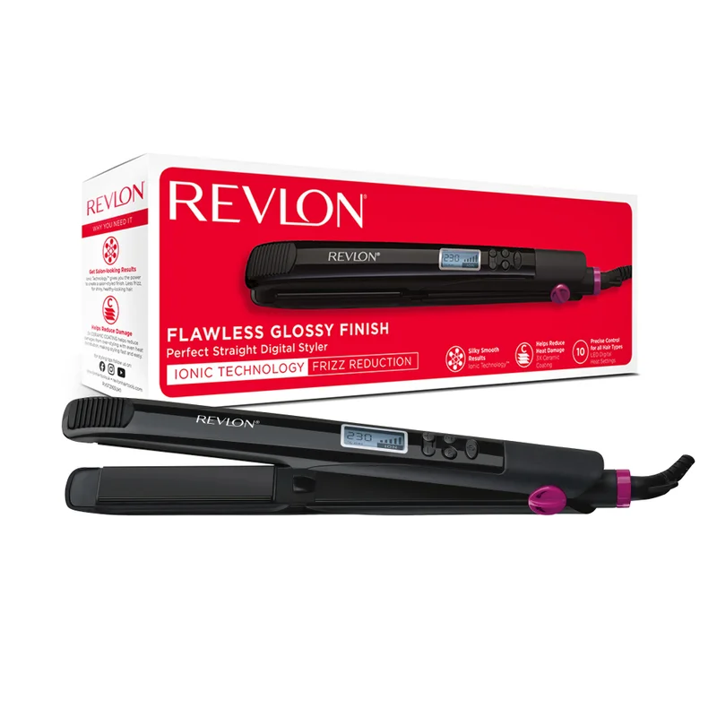 Revlon Digital Hair Styler, Ionic Technology, Frizz Reduction, 3X Ceramic Coating, LED Digital Heat Settings, Dual Voltage, 230°C, Auto Lock, Get Saloon Looking Results – RVST2165ARB1