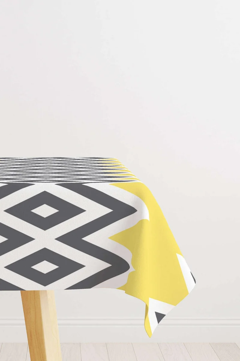 Cango Home Yellow Gray Decorative Zigzag Patterned Digital Printed Tablecloth YST12-MS