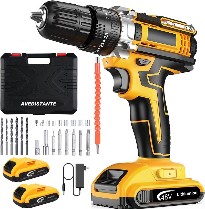 (48V)Cordless Electric Drill Two Speed Impact Drill Set, 25 Torque Settings, 2.0Ah Lithium-Ion Battery And Fast Charger, Variable Speed 0-1650 Rpm - Image 1