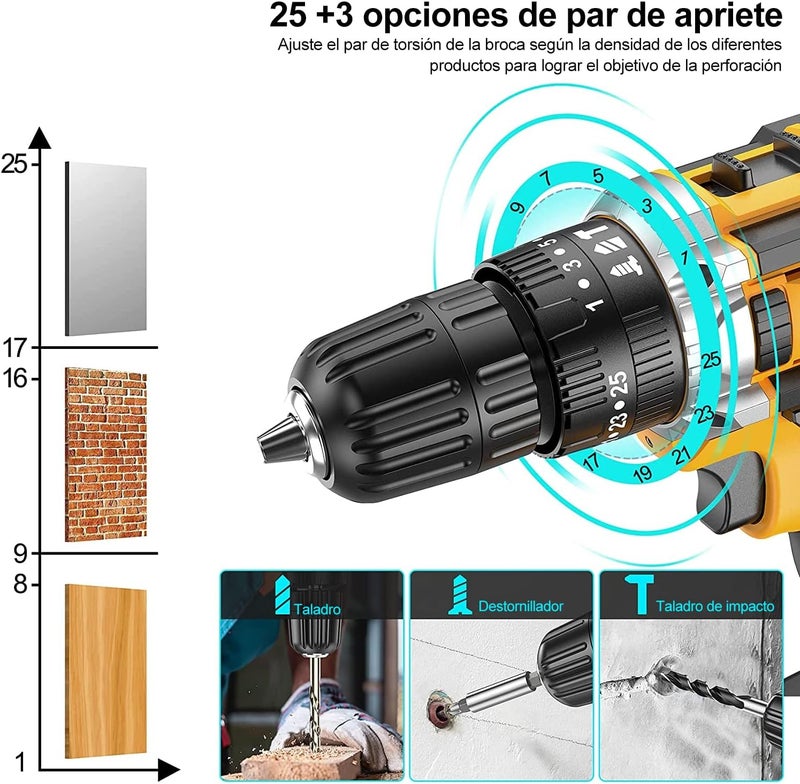 (48V)Cordless Electric Drill Two Speed Impact Drill Set, 25 Torque Settings, 2.0Ah Lithium-Ion Battery And Fast Charger, Variable Speed 0-1650 Rpm - Image 5