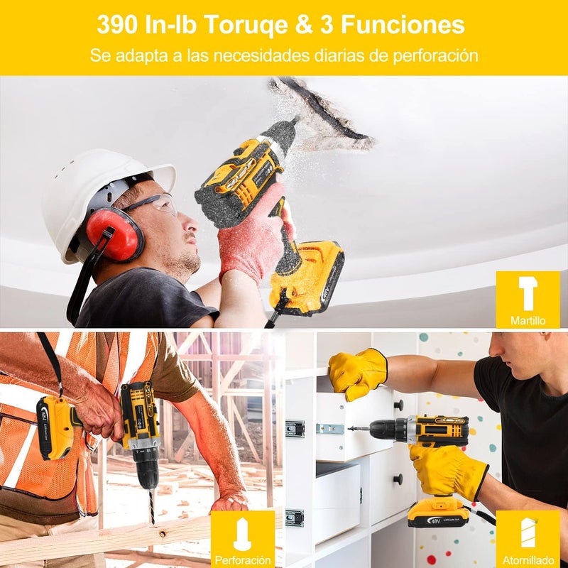 (48V)Cordless Electric Drill Two Speed Impact Drill Set, 25 Torque Settings, 2.0Ah Lithium-Ion Battery And Fast Charger, Variable Speed 0-1650 Rpm - Image 4