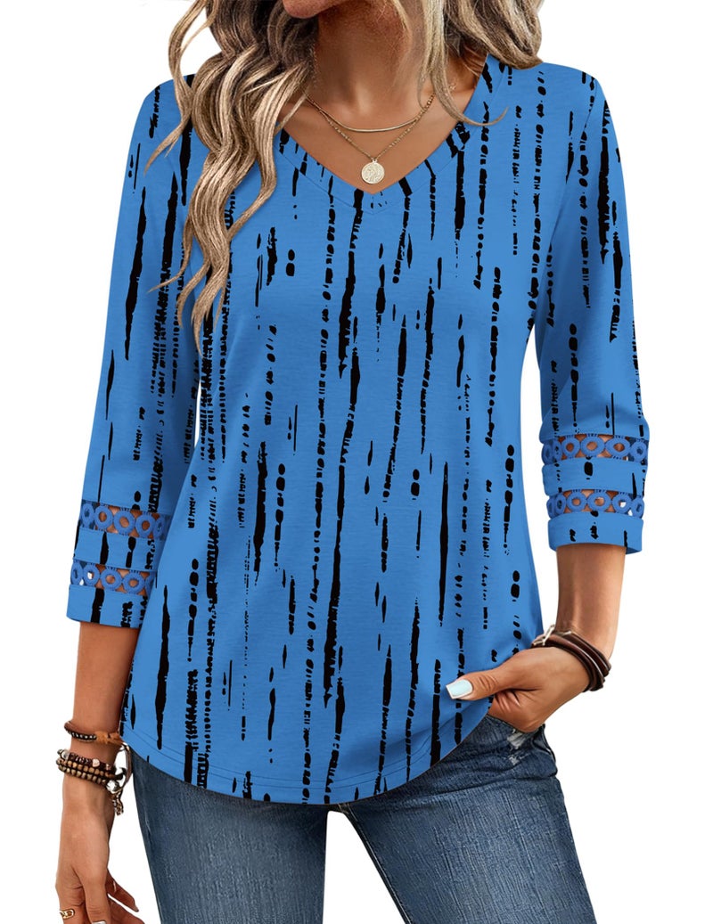 Zeagoo 3/4 Sleeve Tops for Woman Dressy Casual Tshirt Shirts Trendy Fall Fashion Tunic Basic Blouses - Image 1