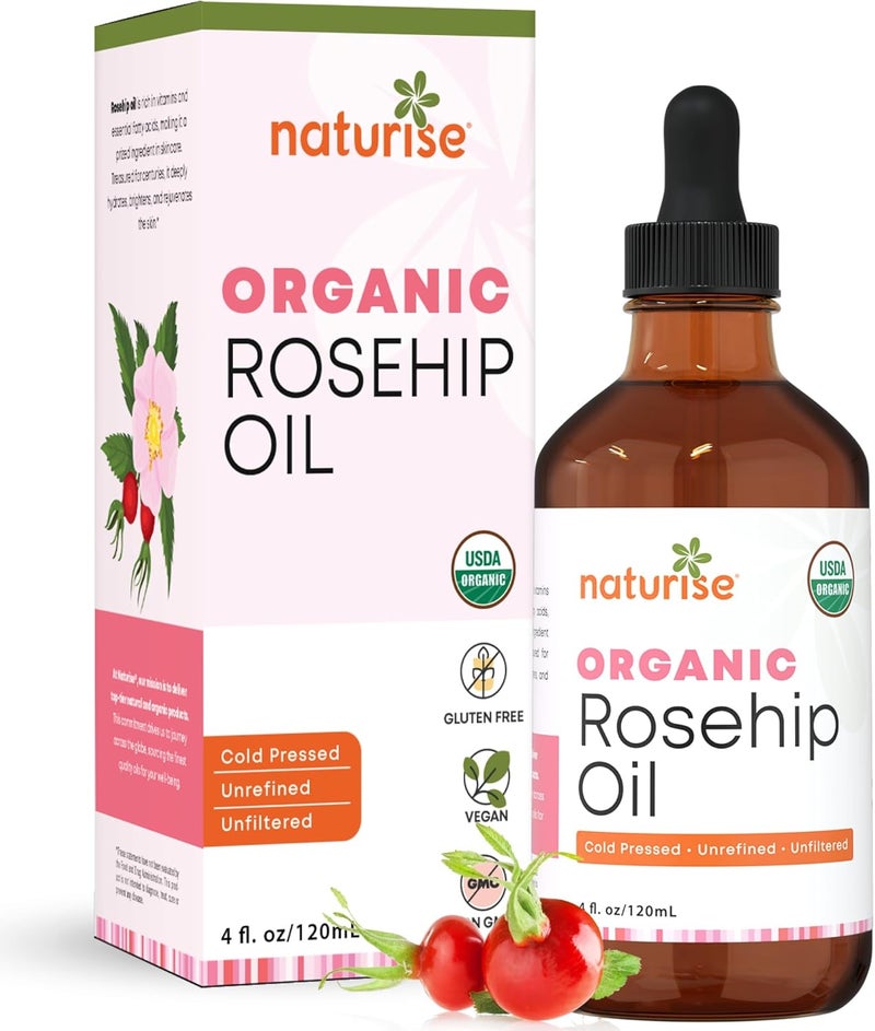 Naturise Organic Rosehip Oil for Face  Organic Cold Pressed Rose Hip Oil for Skin and Body Care  Vegan NonGMO Gua Sha Oil  Rosa Mosqueta Oil Rosehip Seed Facial Oil for Gua Sha Massage 4 FL OZ