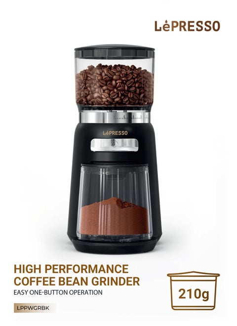 High Performance Coffee Bean Grinder SUS430 Steel Grade, 210g Bean Box Capacity, 20 Grinding Sizes - Black