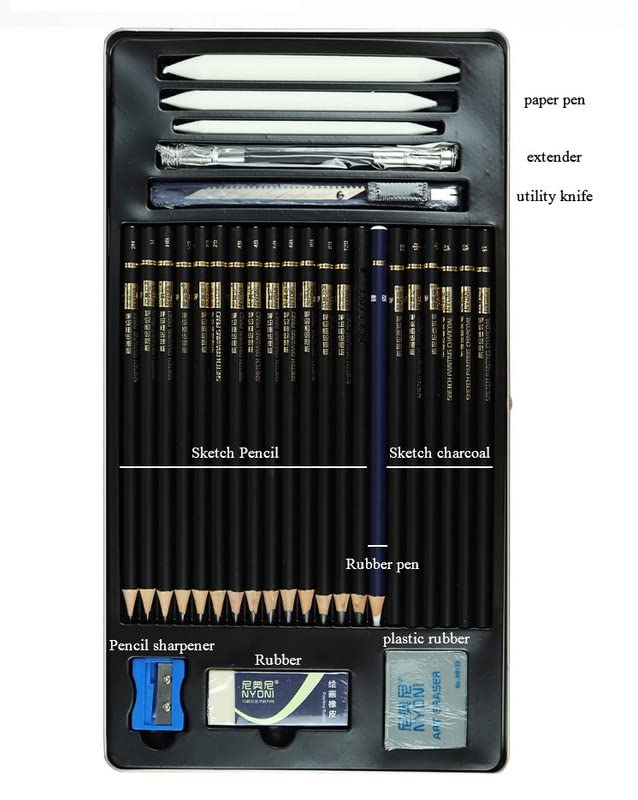 OANGO OANGO Sketch Drawing Pencil Set (29 PCS) Professional Art Drawing Kit with Bag Graphite Pencils, Sticks,Harpeners,Erasers and Paper Pad Notebook (29 PCS)  - Image 2