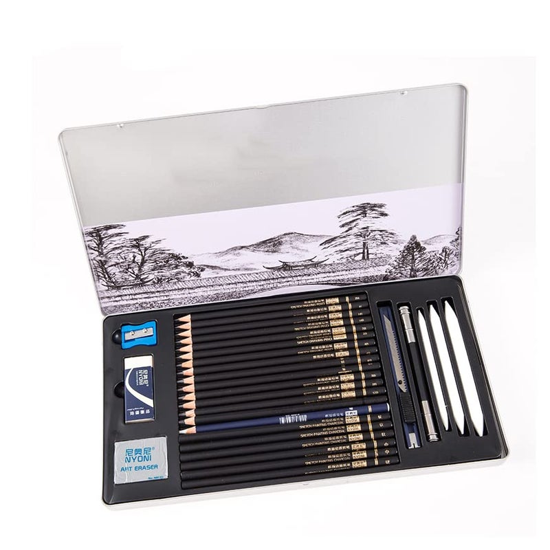 OANGO OANGO Sketch Drawing Pencil Set (29 PCS) Professional Art Drawing Kit with Bag Graphite Pencils, Sticks,Harpeners,Erasers and Paper Pad Notebook (29 PCS)  - Image 1