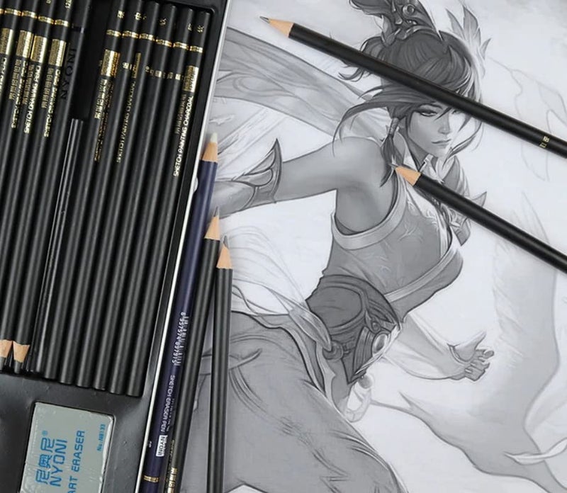 OANGO OANGO Sketch Drawing Pencil Set (29 PCS) Professional Art Drawing Kit with Bag Graphite Pencils, Sticks,Harpeners,Erasers and Paper Pad Notebook (29 PCS)  - Image 5