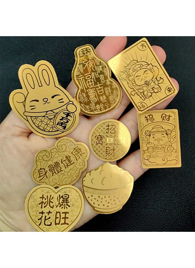Generic - Foil Fortune Cat Gourd Shaped Healthy Body Wealth Attracting Talismans Rice God Explosion Mobile Phone Stickers Creative Decals-Specifications Support Image Upload:Ping An Paste + Opp Bag - Image 1
