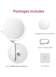 AMIRO Rechargeable Lighted Makeup Mirror, 8'' LED Portable Vanity Mirror with Light, 5-Level Brightness Touch Screen Control Memory Function 180° Rotation Detachable 5X Magnification Pocket Mirror White - pzsku/Z6A8016303C76E4267CEBZ/45/_/1738867403/3e5f5fe7-7c85-42ef-aa22-b179dd11626e