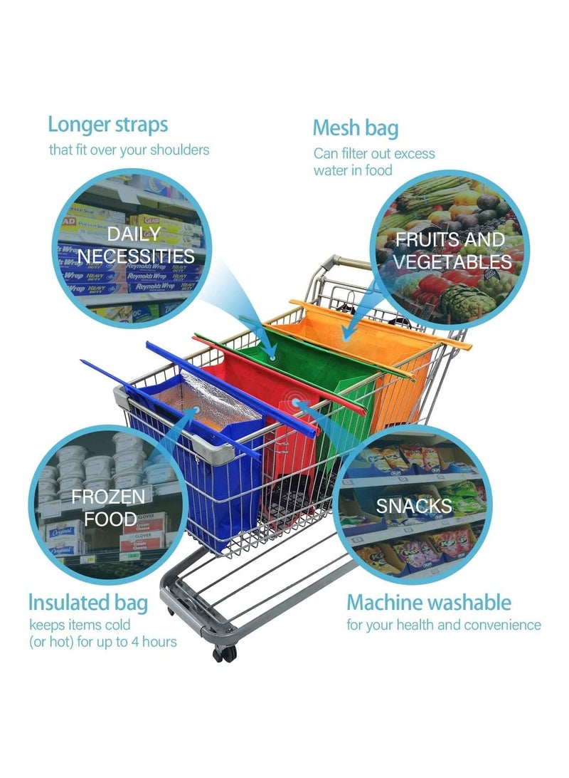 GGEROU حقيبة تسوق قابلة لإعادة الاستخدام، أكياس فرز العربات، عبوة من 4 أكياس بقالة غير منسوجة لعربات التسوق في السوبر ماركت، (حقيبة عازلة) - Image 5