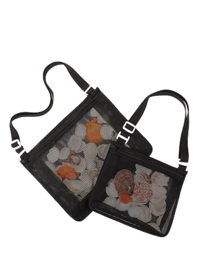 SYOSI Beach Mesh Bag, Beach Toys Shell Bags, Sand Toys for Picking Shells, Swimming Pool Bag with Zipper Beach Vacation Essentials Including 2PCS of Different Size for Kids and Parents(Only Bags)  - Image 1