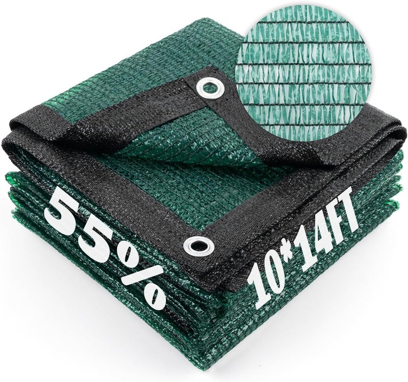 Cool Area منطقة باردة 55% قماش شبكي للتظليل الشمسي مع حلقات معدنية لتغطية النباتات 10x14 قدم مظلة فناء حديقة برجول دفيئة مرآب سيارة حظيرة أخضر داكن - Image 1