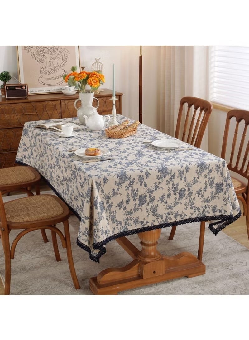 Beauenty 1-Piece Table Cloth Set, Dining Room, Family Dining Table Tablecloth, Klein Blue, Blue/Off-White, Cotton and Linen, Printed, 100cm*140cm - Image 1