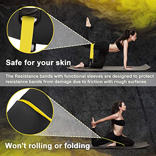 Supertrip Resistance Loop Bands with Protective Sleeves Booty Bands for Women Men 2 Pack Latex Resistance Bands and 1 Pair Non-Slip Functional Sleeves Nylon Webbing Neoprene Padding - Image 4